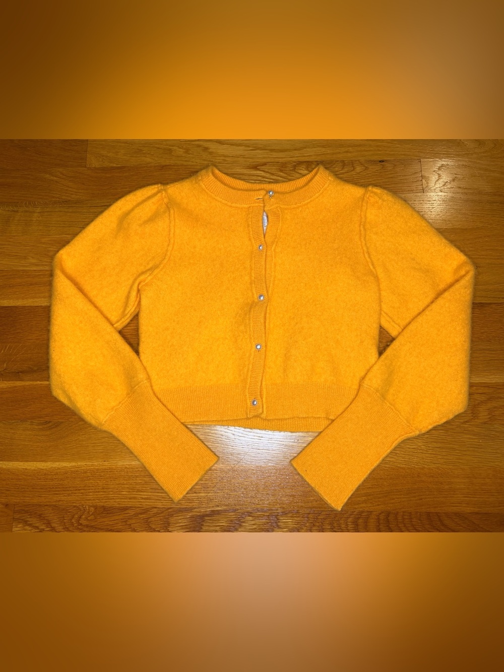 Free People 100% Cashmere Cropped Cardigan Mustard Orange Pearl Button M NWOT